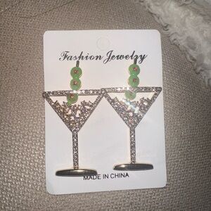 Dirty martini rhinestone glass Olive earrings